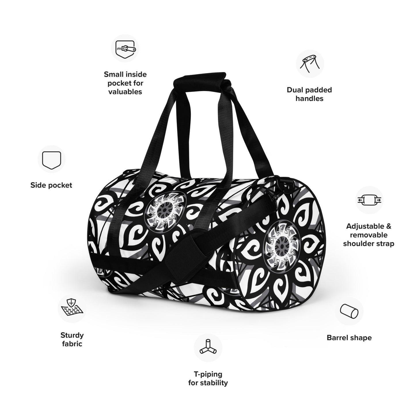 Gray Star Flower gym bag