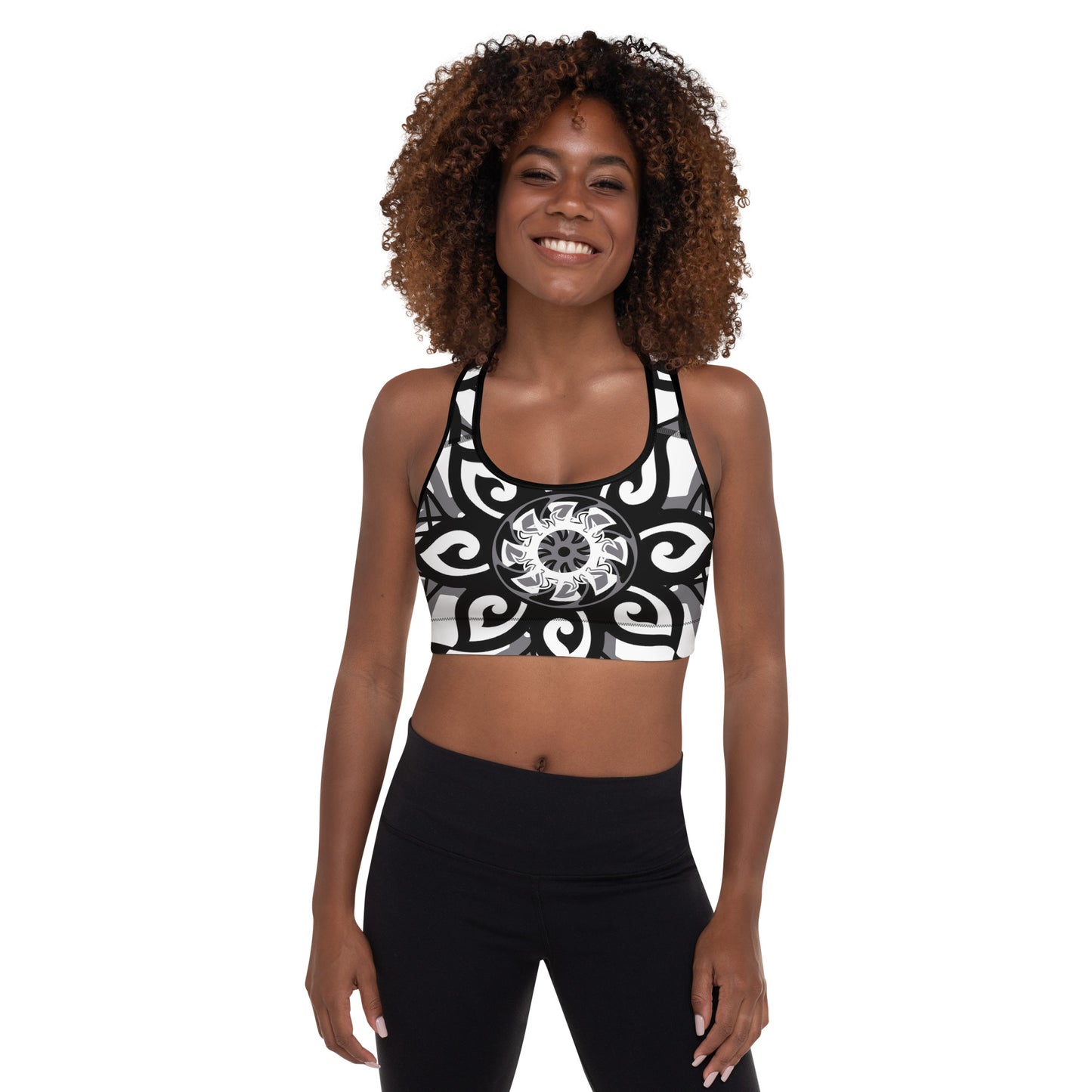 Gray Star Flower Padded Sports Bra